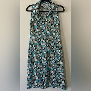 Heart Moon Star Blue and Brown Patterned Dress